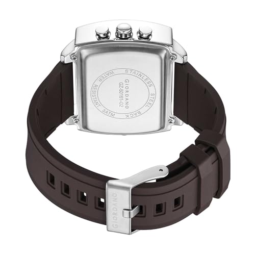 Image of Giordano Square Hybrid Analog-Digital Watch for Men - Triple Time Zone Display with Quartz Precision and Durable Sport Grade Silicone Strap - GZ-50161