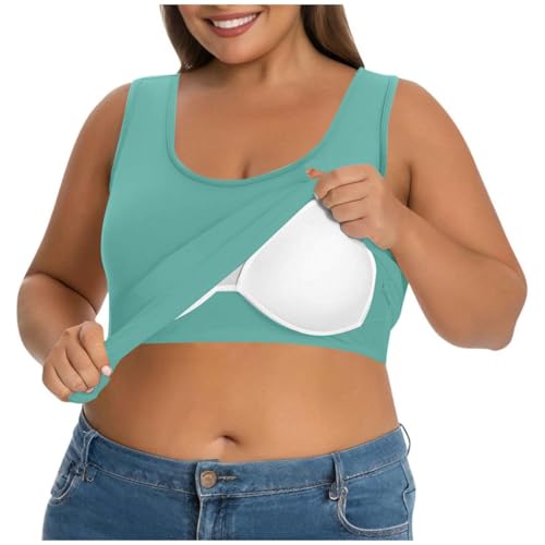Tank Top Damen BH Hemdchen Ohne Bügel,U Ausschnitt Ärmelloses Shirt Einfarbig Yoga Trägertop,Sommer Oberteil Große Größen Unterhemd mit BH Integriert,Lässige Sporttop Basic Achselshirt für Frauen