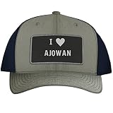 I Heart Love Ajowan - Leather Black Patch Engraved Trucker Hat, Heather-Navy, One Size