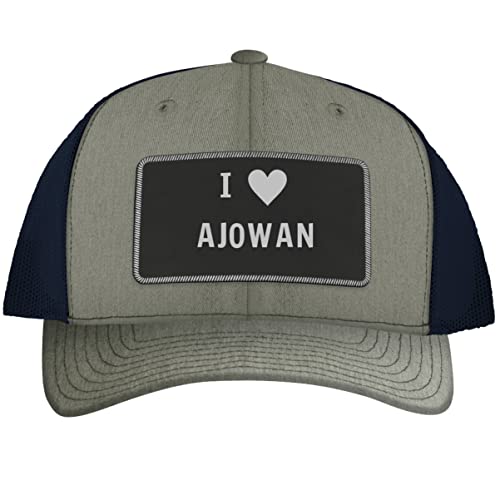I Heart Love Ajowan - Leather Black Patch Engraved Trucker Hat, Heather-Navy, One Size #TOP12