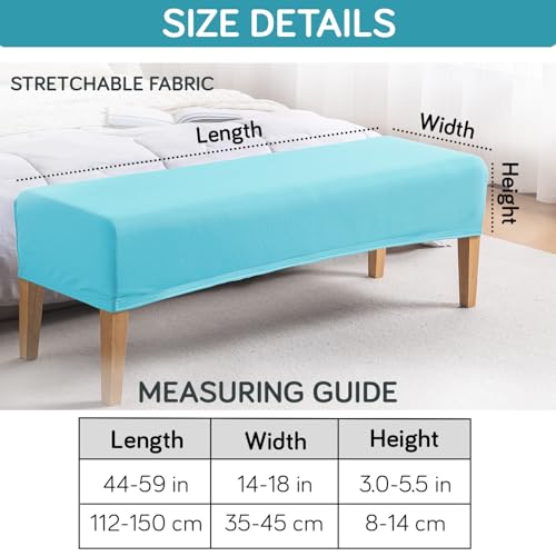 Image of HOKIPO 'SereneSolids' 140 GSM Polyester Blend Stretchable Dining Bench Slipcover, Sky Blue (AR-6245-SBL)