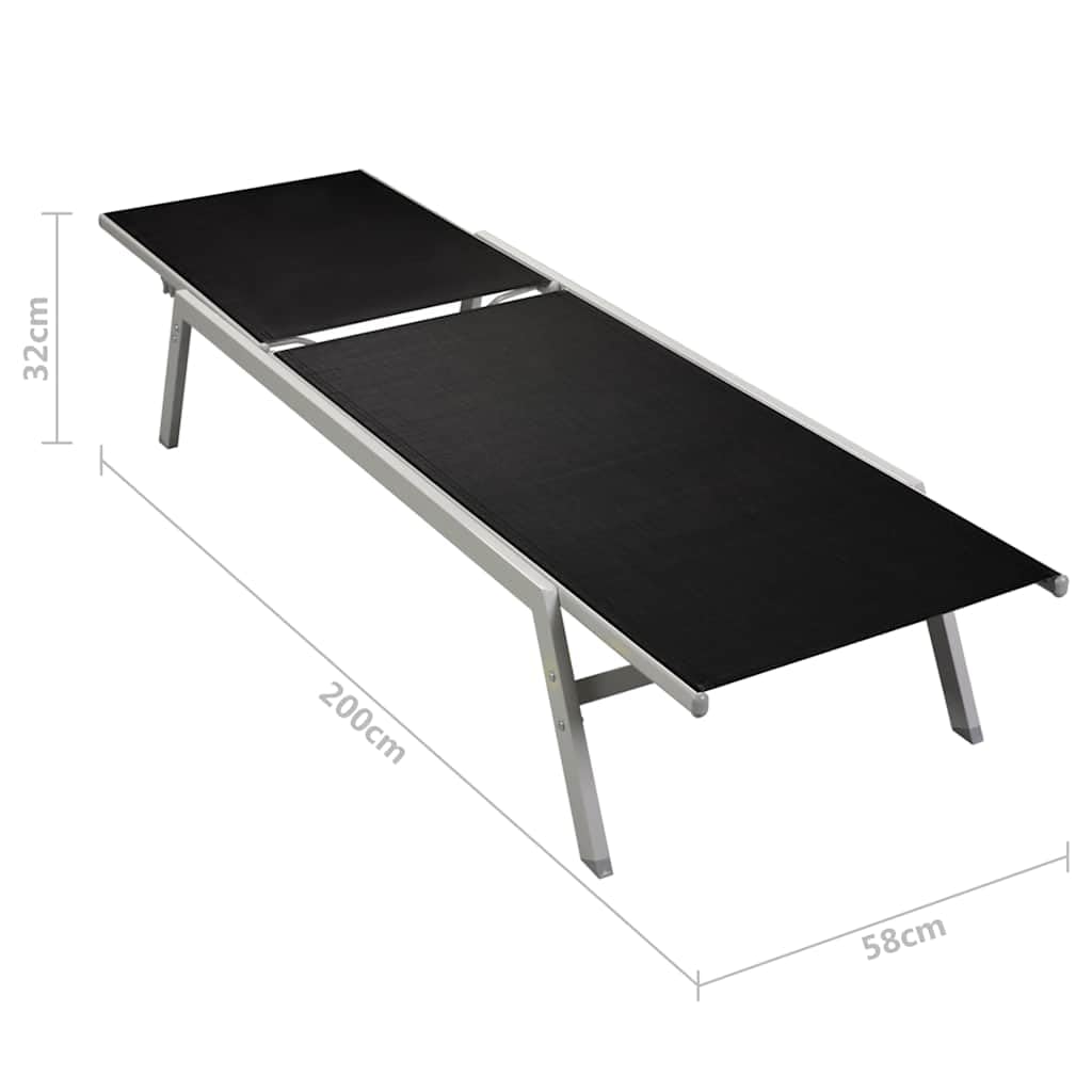 Fengshui 2 leżaki ze stołem, stal tekstylen, kolor czarny