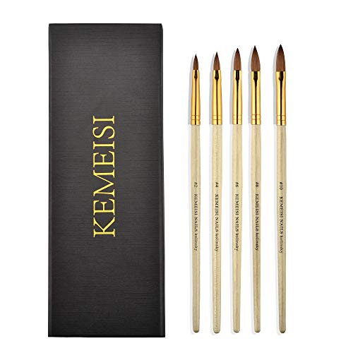 KEMEISI 5pcs Gift Box Set 3D Nail Brush Kolinsky Hair #2,4,6,8,10 With Longer Natural Wooden handle