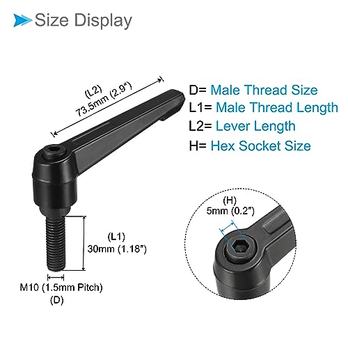 Image of Clamping Lever Handles, M10 x 30mm Male Thread, Adjustable Quick Release Locking Rotating Bolt Knobs Black - (Applications: for Lathe Machinery), 3-Pieces