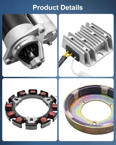 Diesel Electric Starter Motor kit with Flywheel Generator Rectifier Voltage Regulator Flywheel Ring Gear Ignition Key Switch, Fit for L100 186F 186FA Diesel Engine Starter