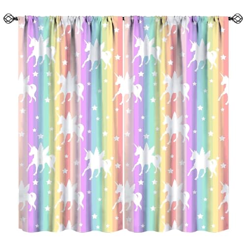 JESTRONRY Rainbow Unicorn Curtains for Kids Room,Fantasy Rai