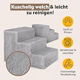 lionto Hundetreppe mit Plüschbezug, bis 50 kg belastbar, 3 Stufen, Hellgrau