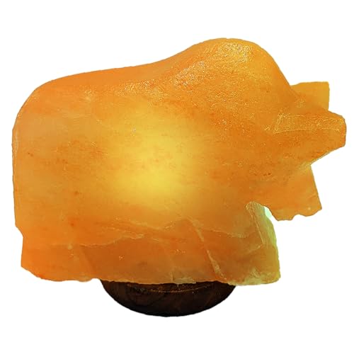 Pink n Salt Bull Shaped Salt Rock Lamp - 100% Organic & Authentic Himalayan Salt Lamp Comes with a Wooden Base - Hand Carved Premium Finish