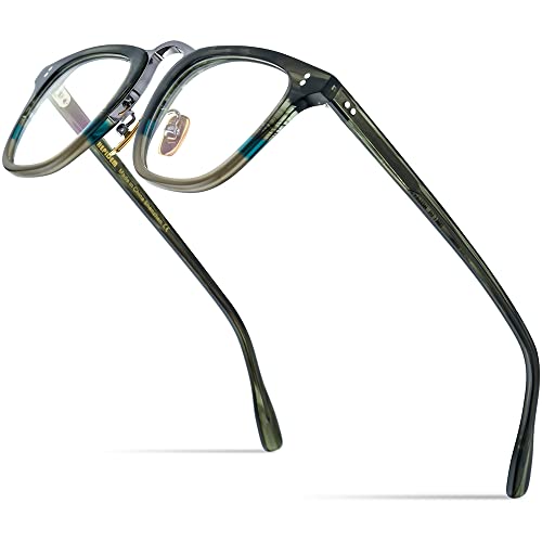 HEPIDEM Acetate Glasses Frame Women Vintage Square Eyeglasses Men Optical Spectacles (H9214 Green)