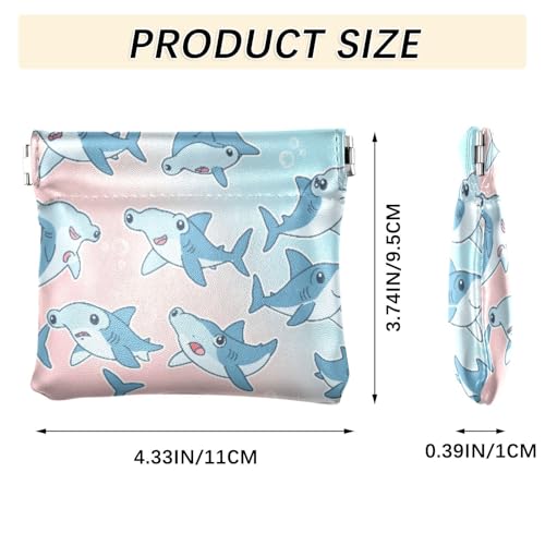 Cartoon Hammerhead Sharks Coin Purse Leather Pouch Change Purse, Squeeze Coin Pouch for Cards, Keys & Lipsticks, Unisex3
