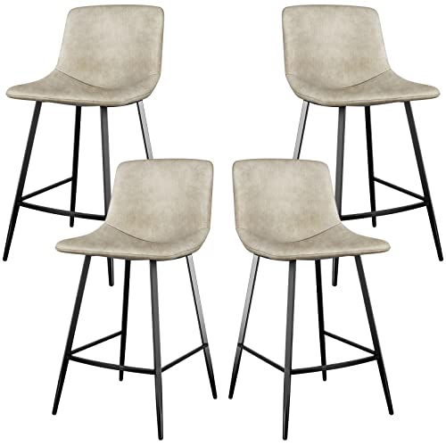 5Rcom 24 Inch Counter Stools Set Of 4, Counter Height Chairs With Back And Footrest For Kitchen Island, Leathaire Urban Armless Barstools For Home Bar Restaurant, Maximum Weight 400 Lbs, Beige #TOP5
