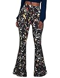 Herose Womens 2022 Floor Length Peach Skin Flared Pants Bottoms S Splash Black