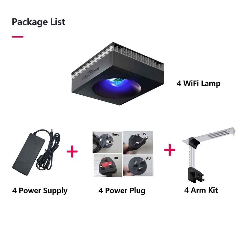PopBloom Oświetlenie LED do akwariów morskich 100 W, do akwarium morskiego LED do akwariów rafowych SPS/LPS (100W) (4 żarówki z zestawem montażowym)