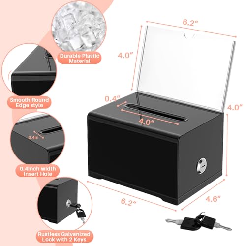 Boîte de dons transparente avec serrure et support panneau | Lot de 2 - 6