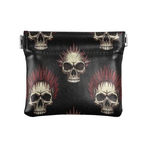 Punk Skulls Coin Purse Leather Pouch Change Purse, Squeeze Coin Pouch for Cards, Keys & Lipsticks, Unisex