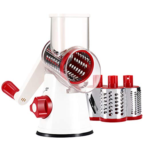 Cambom Manual Rotary Cheese Graters - Round Mandoline Slicer Cheese Shredder Vegetable Slicer Walnuts Grinder With Strong-Hold Suction Cup Base And Cleaning Brush（C315Rw） #TOP6