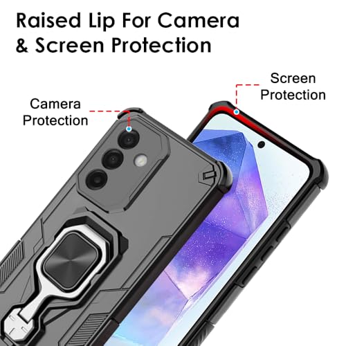 Image of TheGiftKart Tough Armor Bumper Back Case Cover for Samsung Galaxy A55 5G | Ring Holder & Kickstand in-Built | 360 Degree Protection Back Case Cover for Samsung Galaxy A55 5G (PC & TPU, Black)