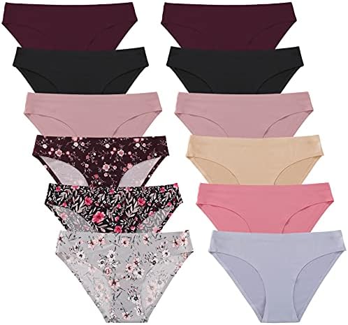 FINETOO 12 Pack Women’s Seamless Hipster Underwear No Show Panties Invisibles Briefs Soft Stretch Bikini Underwears XS-XL