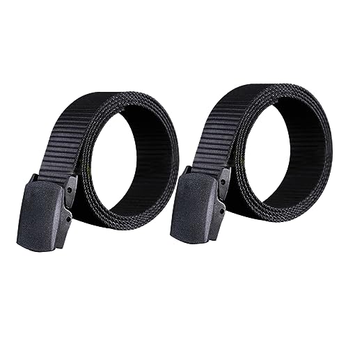 FRCOLOR 2pcs Men Casual Nylon Canvas Belt Plastic Buckle Comfortable and Breathable Web Belt for Outdoor Activities Heavy Duty Work and Daily Wear Black