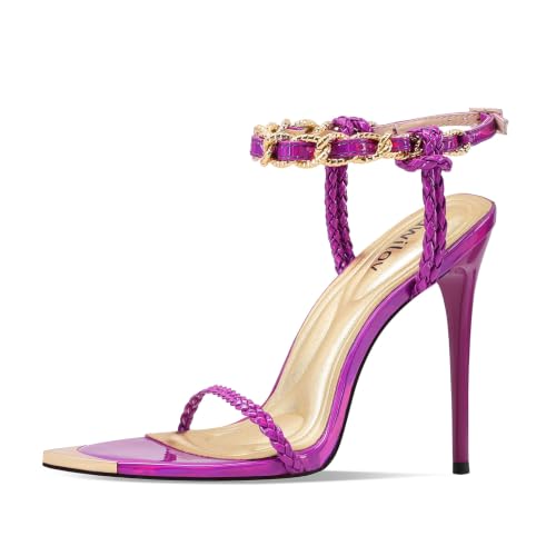Ouwilov Women Heeled Sandals Strappy Open Toe Stiletto High Heels Purple 13