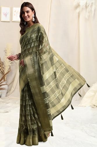 Image of MIRCHI FASHION Women Saree Cotton Blend Kalamkari Printed | Comfortable Office and Regular Daily Use Sari with Unstitched Blouse Piece