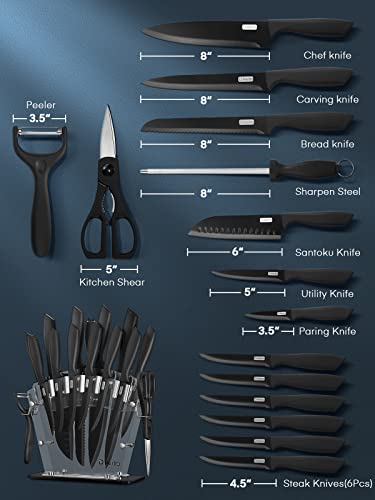 Knife Set, D.perlla 16 Pieces Black Kitchen Knife Set With Acrylic Stand, High Carbon Stainless Steel, Bo Oxidation Knife Block Set, No Rust, Non Slip Handle, Sharp Knife #TOP1