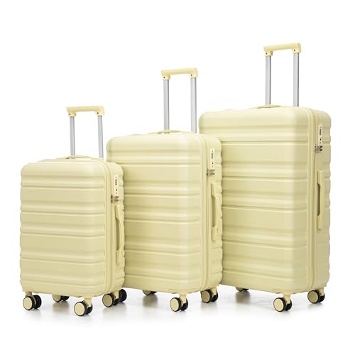 3-Piece Hardshell Spinner Luggage Set, 20/24/28 Inch Suitcases, TSA Lock, Cream Color, 360° Wheels