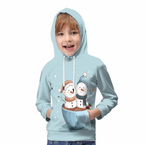 Pull à capuche bonhomme de neige imprimé 3D pour enfant de 8-10 ans avec poche - 5