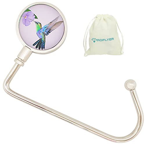 Geldbörsen-Haken-Aufhänger für Tisch, Bar, lange Handtaschen-Aufhänger, Taschen-Aufhänger mit Samtbeutel (Kolibri Violett) Cover