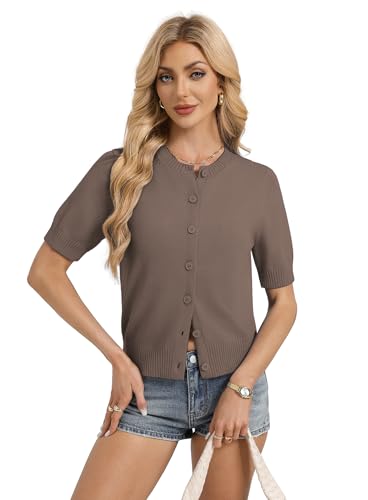 GRACE KARIN Womens Brown Short Sleeve Cardigan 2026 Basic Summer Cardigan Sweater Cropped Cotton Shrug Sweater(Brown,x-Large) — view 2