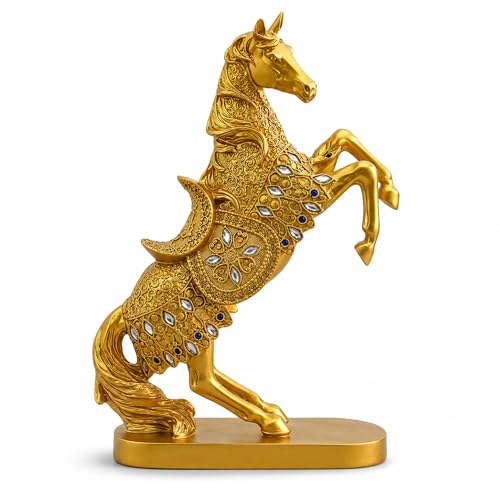 Estatua de caballo de resina dorada de 14.6 pulgadas miniatura 1