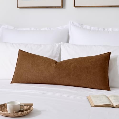 Kevin Textile 14x36 Inch Long Lumbar Cover 1 Pack Soft Boucle Textured Decorative Waterproof Rectangle Cushion Elegant Accent Pillows for Couch Sofa Chair Bed Home Decor Indoor Outdoor Brown