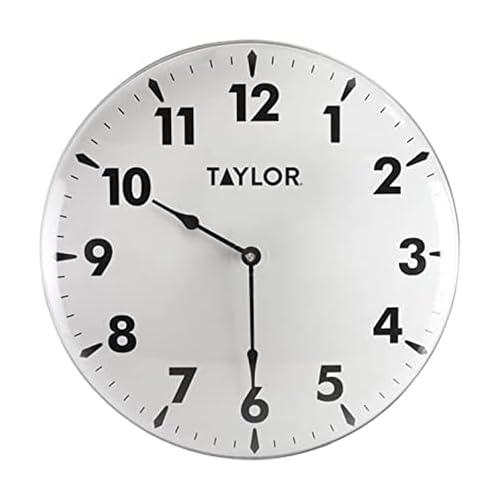 Taylor Indoor Outdoor Metal Wall Clock, Wireless Thermometer with Easy to Read Large Numbers for Patio, Pool, and Indoor Areas, 18-inch