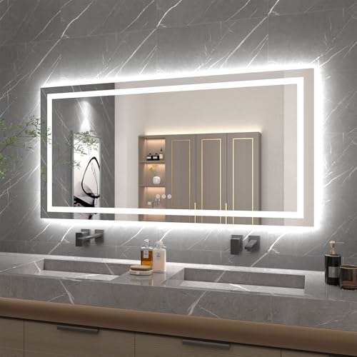 Twalsu 60X30 Led Mirror For Bathroom With Double Led Strips, Front And Backlit Lighted Mirrors For Bathroom Wall cover