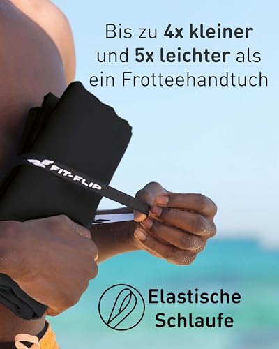 Fit-Flip Microfaser Handtücher - kompakt und leicht – für Reisen, Sport und Strand - Mikrofaser Handtuch schnelltrocknend – als Sauna und Badetuch groß (1x 100x50cm, Onyx Black)