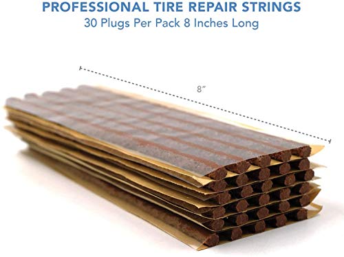 CKAuto 30pcs 8" Brown Tire Repair Strings, Automotive Tool Tire Repair Plugs for Tubeless Off-Road Tires Car, Bike, ATV, UTV, Wheelbarrow, Mower