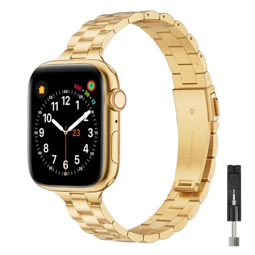 GEARYOU Ersatzarmband Kompatibel mit Apple Watch Armband 42mm(Series 11 10) 40mm 38mm 41mm Damen Herren Slim Edelstahlarmband Kompatibel mit iWatch Series 11/10/9/8/7/6/5/4/3/2/1 SE 3 2 1 Gold