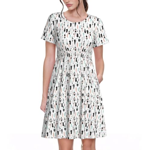 Robe midi décontractée pour la fête avec motif plumes élégant pour femme