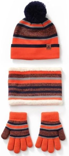 Winter Kids Knitted Boys Girls Winter Warm Beanie Hat & Glove Scarf Set Beanie Neck Warmer Mittens for 4-7-Year-Old Kids Orange - 3 Piece