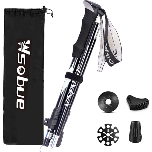 Wanderstöcke, Faltbare Trekkingstöck, Verstellbar Nordic Walking Stock, Skistöcke Teleskopstöcke für Männer und Frauen Gehen, Senioren (Schwarz 1 Stock)