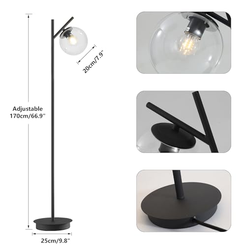 Image of Modern Black Floor Lamps for Living Room Industrial Clear Globe Tall Standing Lamp Mid Century Freestanding Lamps Vintage Metal Floor Lamp for Bedroom Office