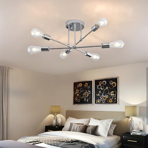 Modern Chandelier Light Fixtures, 6 Lights Modern Semi Flush Mount Ceiling Light, Pendant Lighting for Living Room Bedroom Dining Room Kitchen Office - Image 4