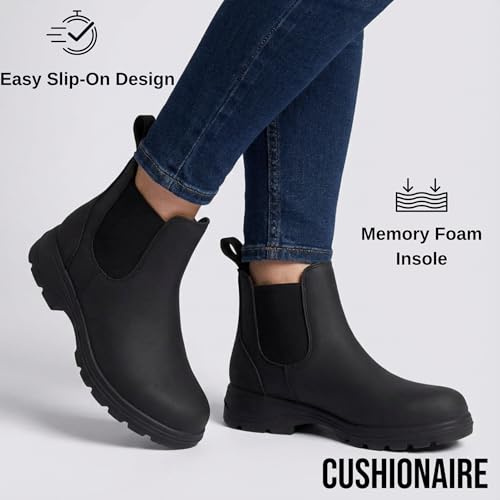 Image of CUSHIONAIRE Women's Britain Chelsea Boots, Soft Vegan Leather, Non-Slip Sole, Memory Foam, Back Pull Tab, Ankle Boots for Women, Wide Widths