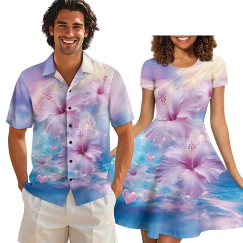 Image of AFPANQZ Couple Matching Outfit Casual Men's Button Down Shirt or Short Sleeve Summer Sundresses Dresses for Women 2026