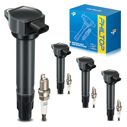 Image of PHILTOP UF557 Ignition Coil Pack and Spark Plugs Kit Fits for Jeep 2007-2008 2010-2017 Patriot, 2007-2008 2010-2016 Compass, Dodge 2009-2019 Journey 2.4L, 2008-2014 Avenger 2.4L, 4PCS
