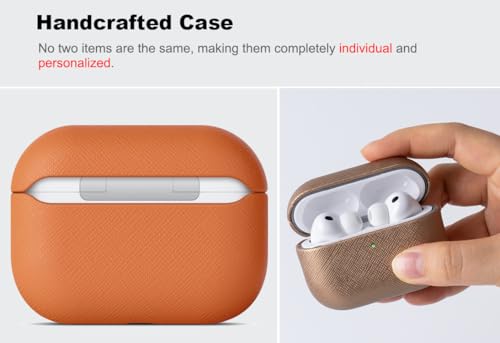 Image of Haobobro Handmade Case - for AirPods Pro 3 Case Cover - Premium Vegan Leather with Cross-Grain Texture, Wireless Charging Compatible, Drop Protective Hard Cover for AirPods Pro 3rd Generation - Orange