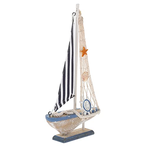TEHAUX Mediterranean Sailboat Model Nautical Decor Ornament Retro Wooden Sailing Ship