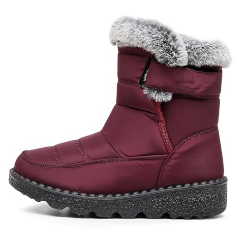 Image of Winter Snow Boots for Women Men, Lightweight Water-Resistant Boots | faux fur lining, rubber sole, warm winter wear, dog walking, errands, light snow, indoor outdoor