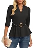 GRACE KARIN 2026 Women Dressy Tops, V Neck Half Sleeve Business Casual Blouses, Spring Fashion Peplum Shirts Black L