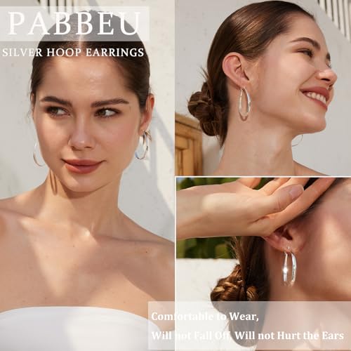PABBEU Sterling Silver Hoop Earrings for Women, Lightweight Large Oval Hoops Earrings, Hypoallergenic Silver Hoop Earring for Women Gifts 30/40/50/60MM4